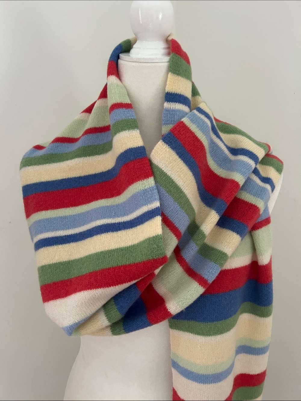 Jones New York Sport Multi Striped Wool Scarf- Cream, Red, Blue, Green NWT